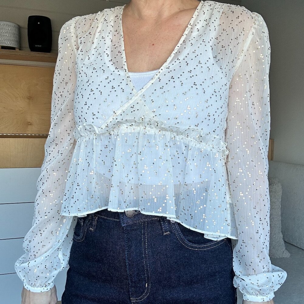 Sunday Best Cream with Gold Sparkles Sheer XXS Blouse